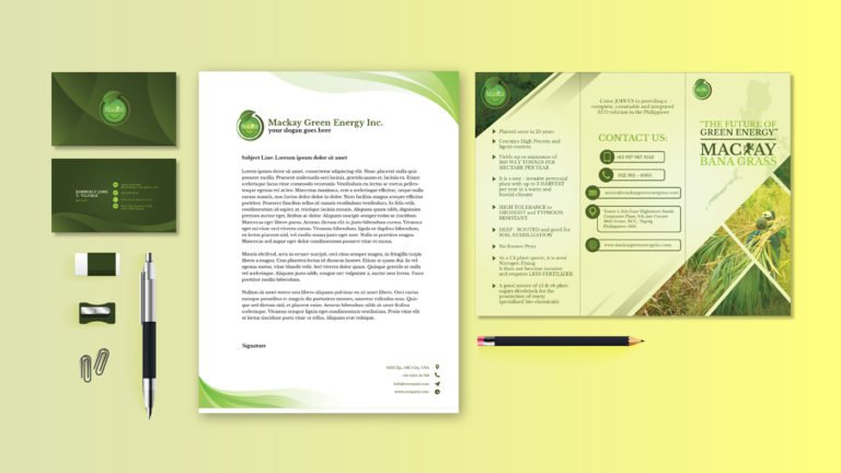 Mackay Green Energy Inc corporate branding brochure and business card mockup desingn