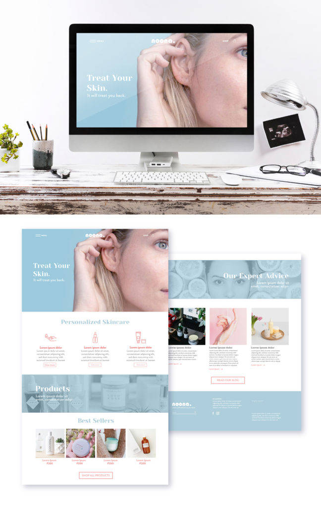 Mockup web design and development template sample for skin care product website