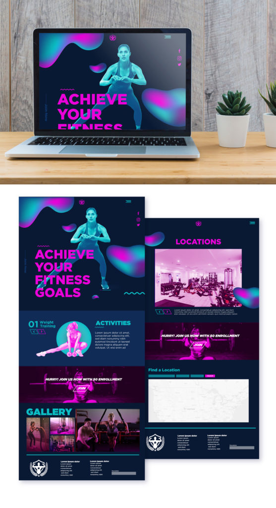 achieve your fitness goal mockup web design layout for fitness people