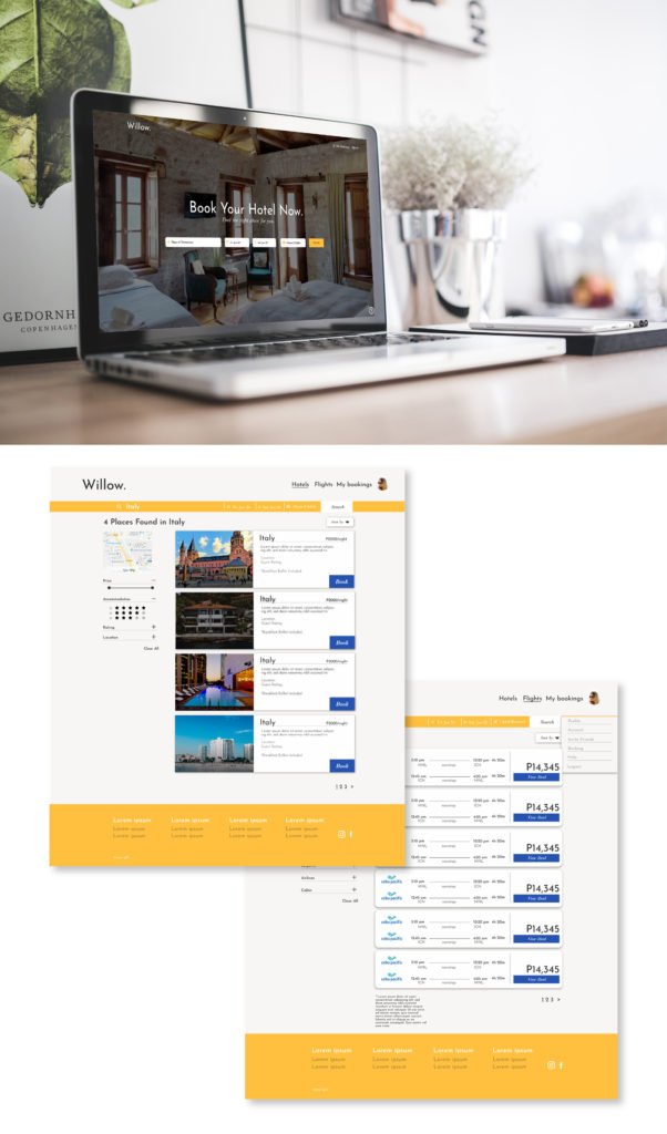 mockup design website of willow book your hotel